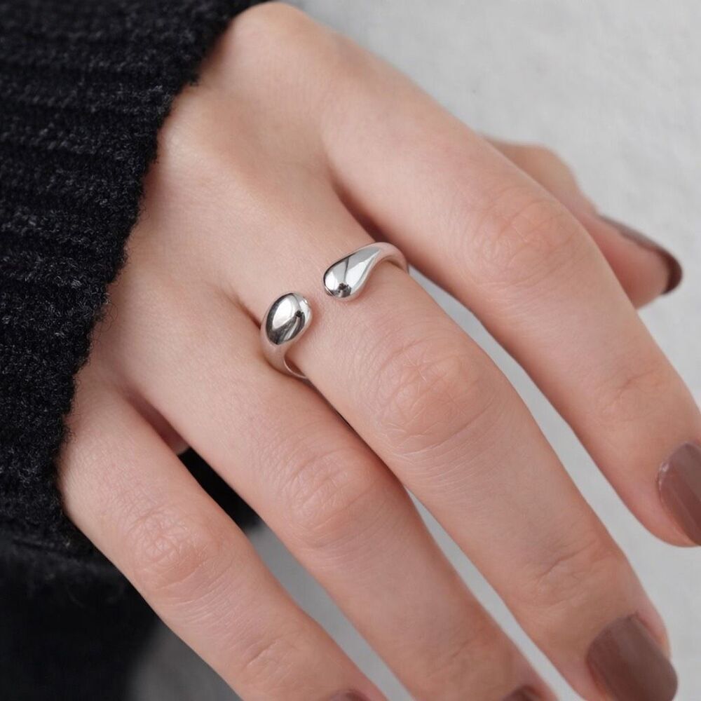 Zara Sculptural Silver Tone Open Ring Modern Minimalist Statement Adjustable